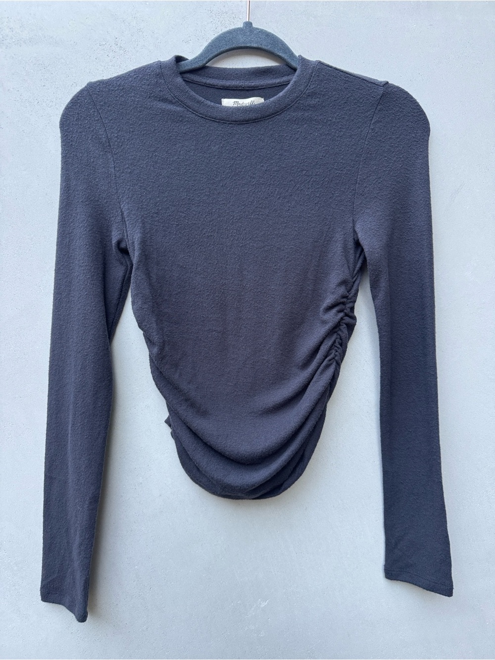 Madewell Brushed Jersey Ruched Long Sleeve Tee Black Coal XS NWT